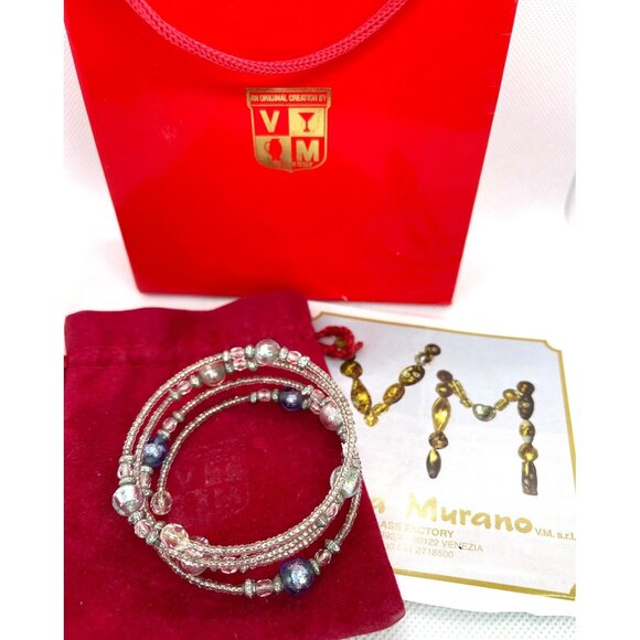 Vecchia Murano Venice Italy Glass Bead Memory Coil Bracelet Gift Bag Certificate - Picture 1 of 15